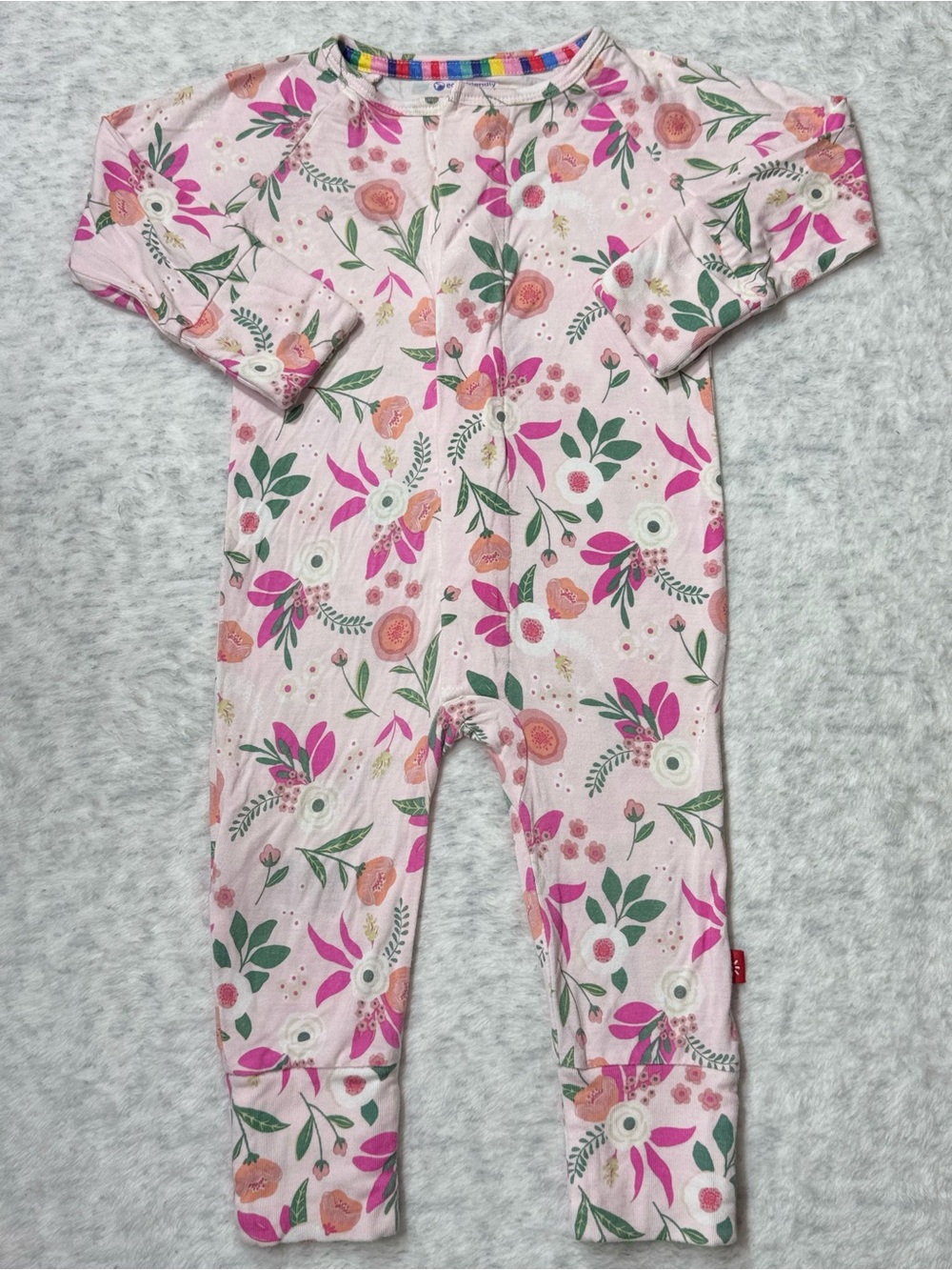 Magnetic Me Pink Coral Floral Footless Sleeper 3-6M Baby Girl Modal Convertible